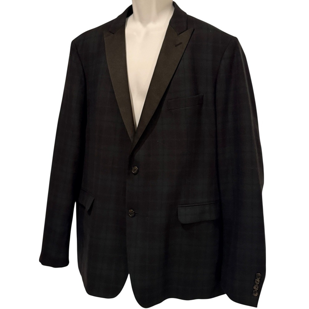 Ralph Lauren Men Dinner Jacket Blackwatch Tartan Wool Satin Lapels 48L‎